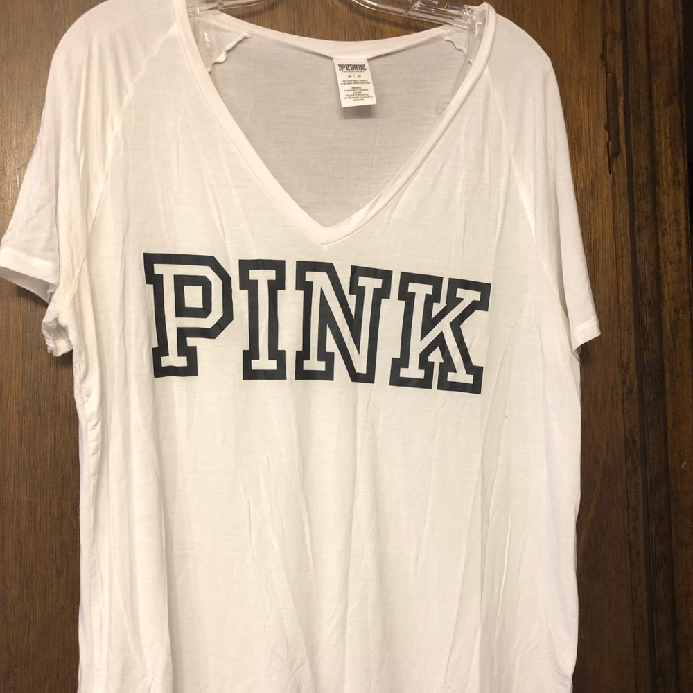 Oversized PINK V Neck Short Sleeve Shirt